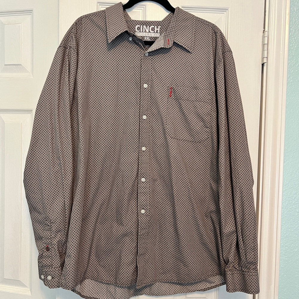 Cinch Men's Gray Patterned Button Up Long Sleeve Shirt Size XXL